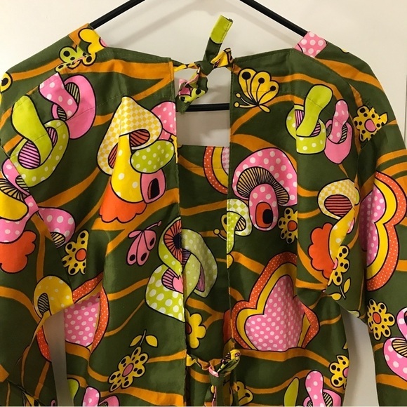 Vintage Design House 100% cotton retro 70s mushroom floral print apron dress - Picture 8 of 11